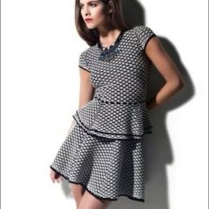 Intermix Black and White Textured Peplum Top